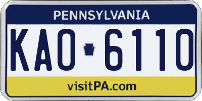 PA license plate KAO6110
