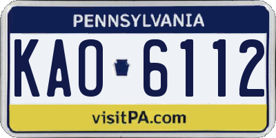 PA license plate KAO6112
