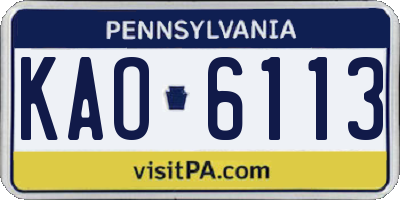 PA license plate KAO6113