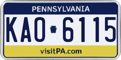 PA license plate KAO6115