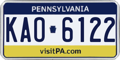 PA license plate KAO6122
