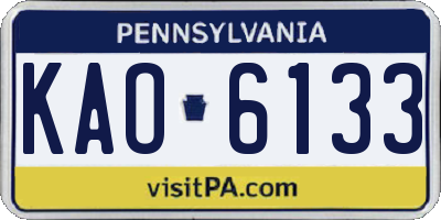 PA license plate KAO6133