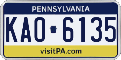 PA license plate KAO6135