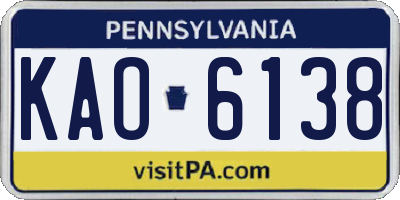 PA license plate KAO6138