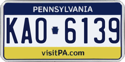 PA license plate KAO6139