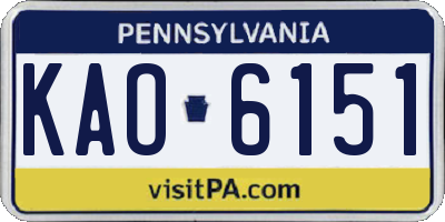 PA license plate KAO6151