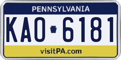PA license plate KAO6181