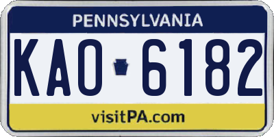 PA license plate KAO6182