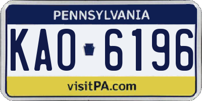 PA license plate KAO6196