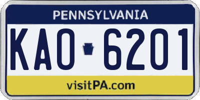 PA license plate KAO6201