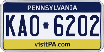 PA license plate KAO6202