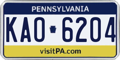 PA license plate KAO6204