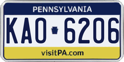 PA license plate KAO6206