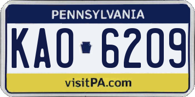 PA license plate KAO6209