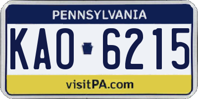 PA license plate KAO6215
