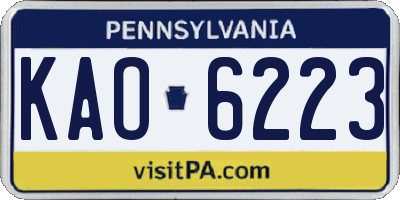 PA license plate KAO6223