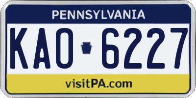 PA license plate KAO6227