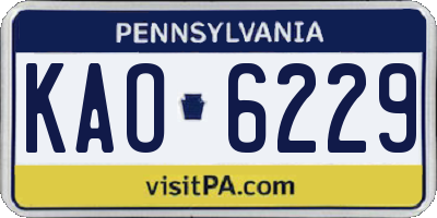 PA license plate KAO6229