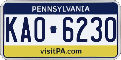 PA license plate KAO6230