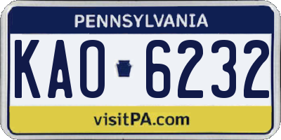 PA license plate KAO6232