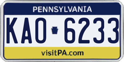 PA license plate KAO6233
