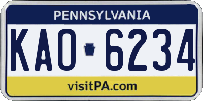 PA license plate KAO6234