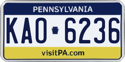PA license plate KAO6236