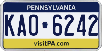PA license plate KAO6242