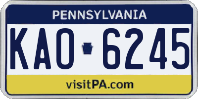 PA license plate KAO6245