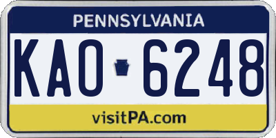 PA license plate KAO6248