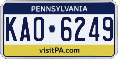 PA license plate KAO6249