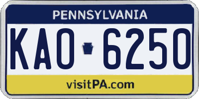PA license plate KAO6250