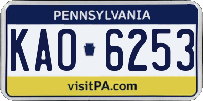 PA license plate KAO6253