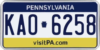 PA license plate KAO6258