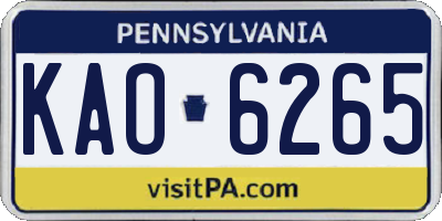 PA license plate KAO6265