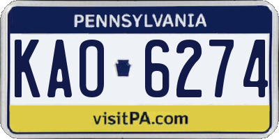 PA license plate KAO6274