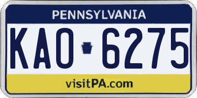 PA license plate KAO6275