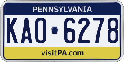 PA license plate KAO6278
