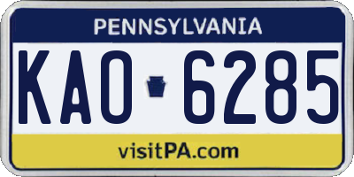 PA license plate KAO6285