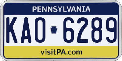 PA license plate KAO6289
