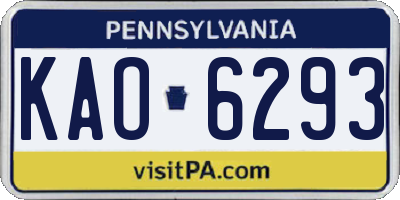 PA license plate KAO6293