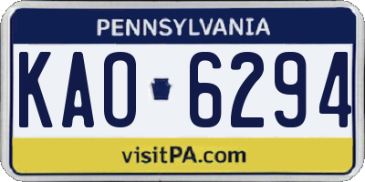 PA license plate KAO6294