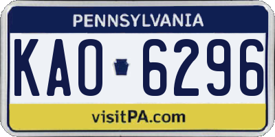 PA license plate KAO6296