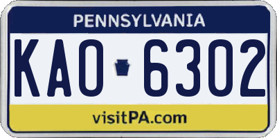 PA license plate KAO6302