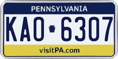 PA license plate KAO6307
