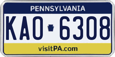 PA license plate KAO6308