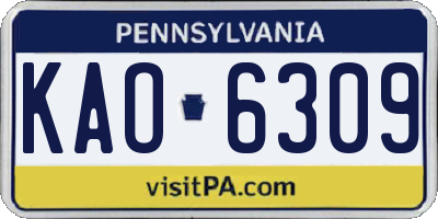 PA license plate KAO6309