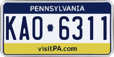 PA license plate KAO6311