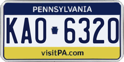 PA license plate KAO6320