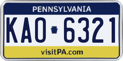 PA license plate KAO6321